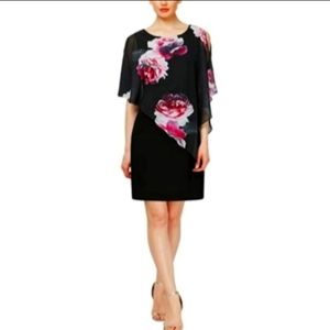 SLNY Fashions Sleeveless Beed Embellished Chiffon Overlay Cape Dress